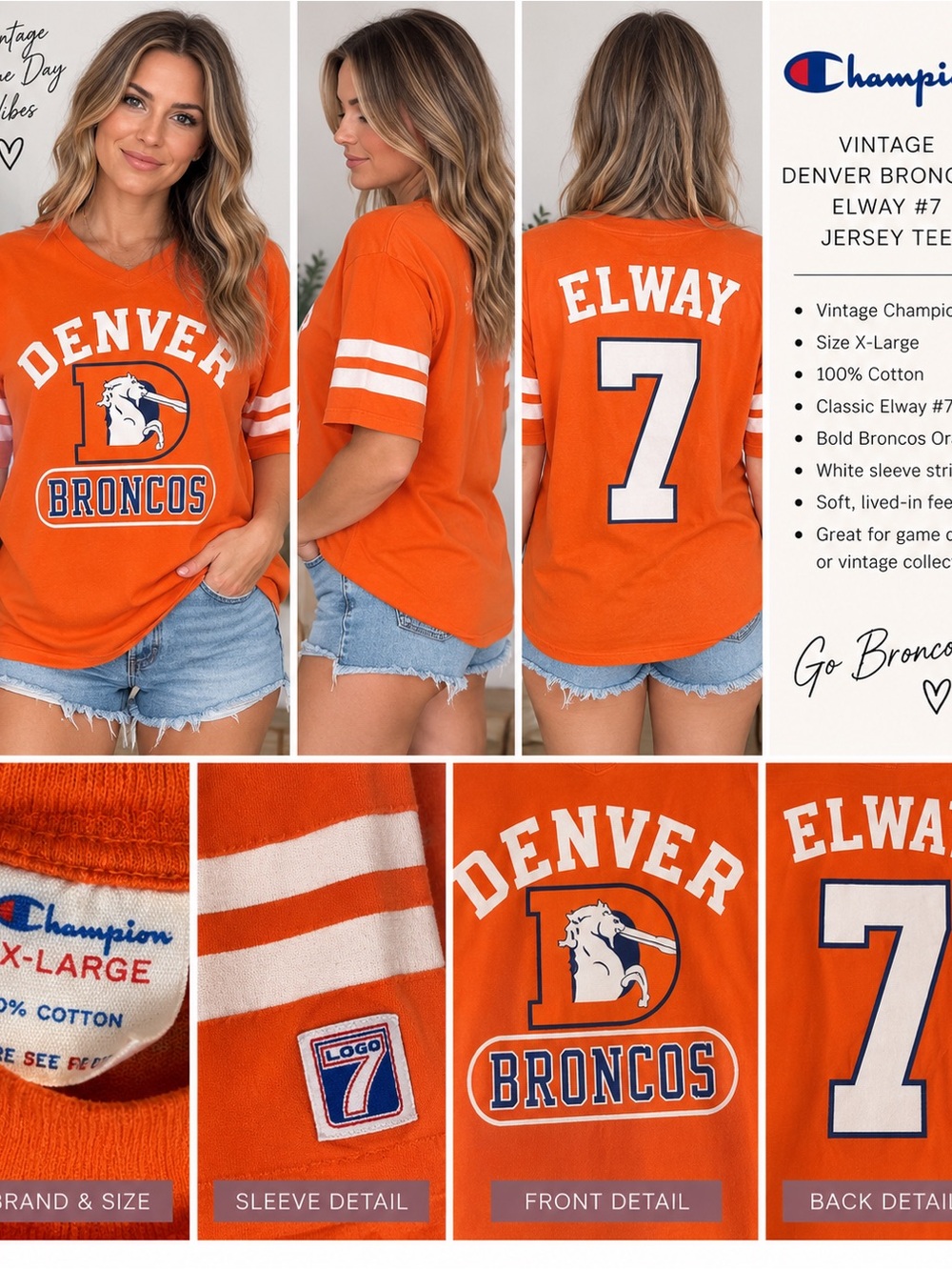 Vintage John Elway #7 Denver Broncos Champion Logo 7 Jersey Shirt XL
